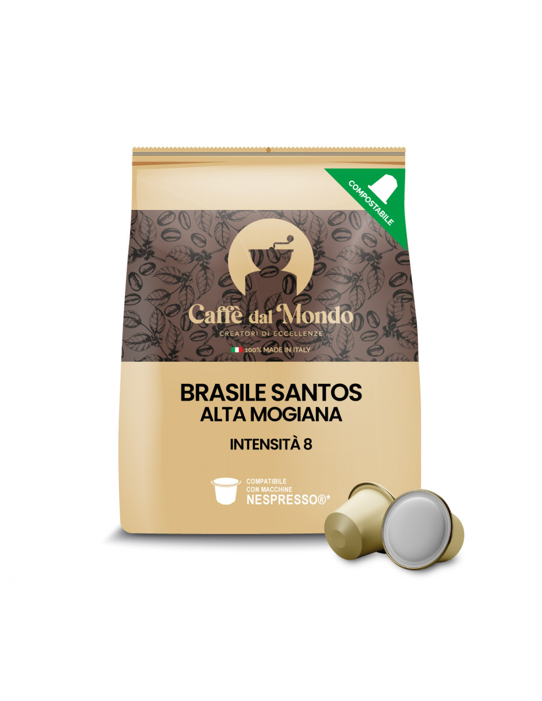 10 CAPSULE COMPOSTABILI NESPRESSO ORIGINE BRASILE SANTOS ALTA MOGIANA